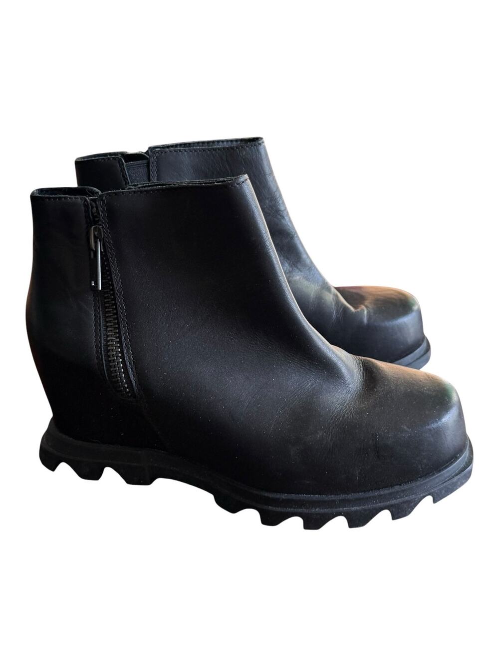 Sorel Joan of Arctic Wedge III Zip Black Leather Boots 8 NWOB